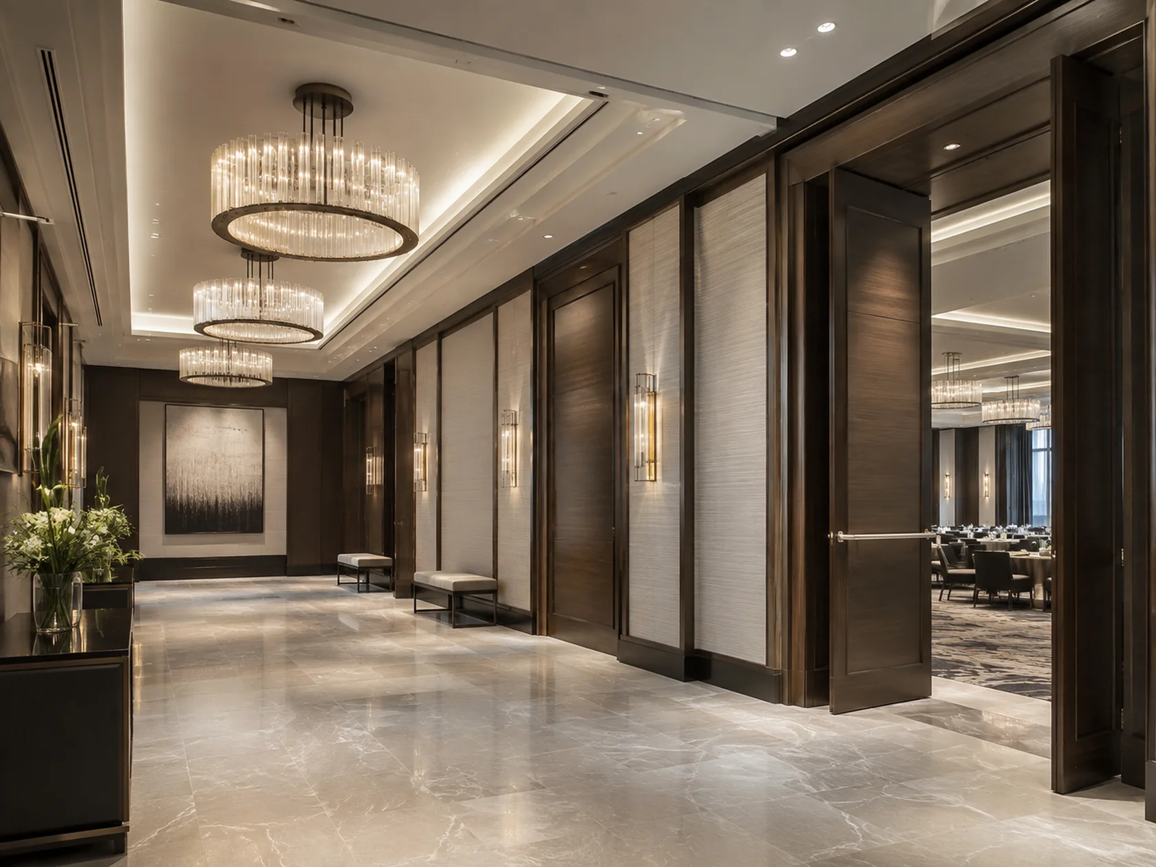 Commercial corridor concept featuring stone and tile finishes